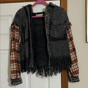 black denim and plaid jacket